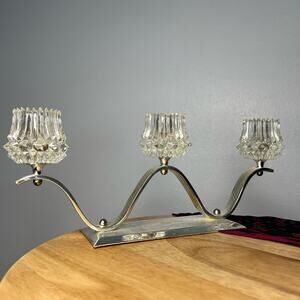 Vintage Western Germany 3 Candle Candelabra Crystal Metal